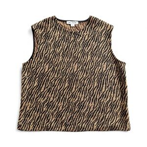 St. John Santana Knit Tiger Top Womens L Gold Black Sequin Rhinestone Sleeveless